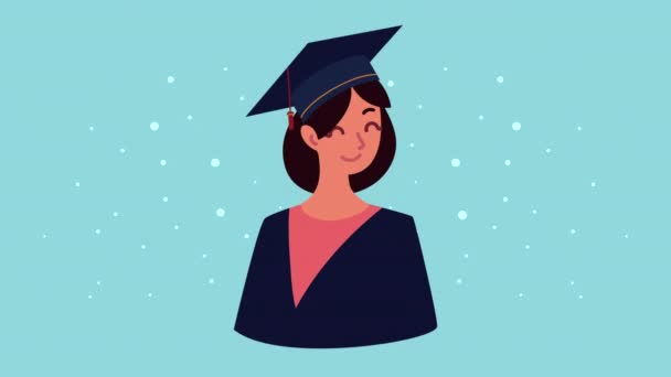 Animación de graduación con la mujer graduada — Vídeos de Stock