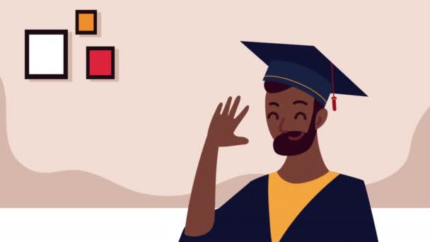 Afrikalı adamla mezuniyet animasyonu. — Stok video