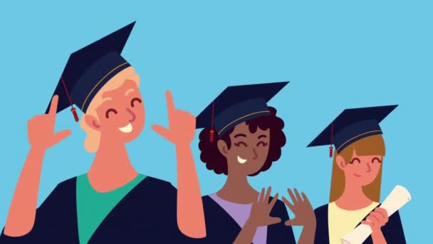 Αποφοίτηση animation με κορίτσια απόφοιτους — Αρχείο Βίντεο