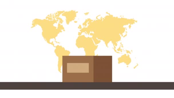 Krabice karton a mapy planet Země — Stock video