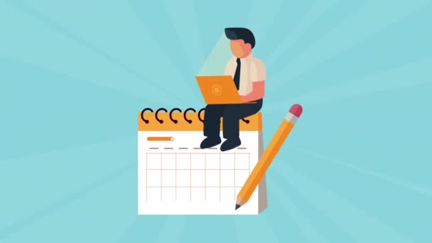Lavoratore uomo d'affari utilizzando il computer portatile in animazione calendario — Video Stock