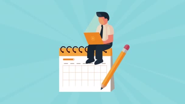 Trabajador de negocios que utiliza el ordenador portátil en la animación del calendario — Vídeo de stock