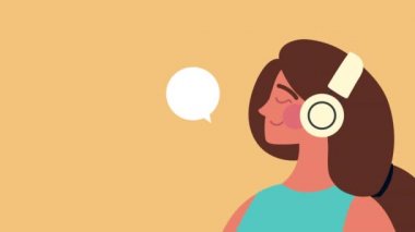 Konuşma baloncuklu kulaklık kullanan kadın