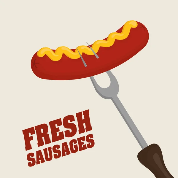 Salchichas frescas y deliciosas barbacoa diseños . — Vector de stock