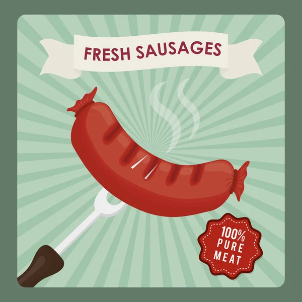 Fresh and delicious sausages bbq designs. — Stock Vector