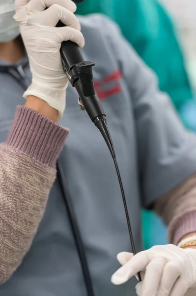 Use bronchoscope to check position — Stock Photo, Image