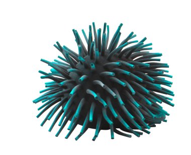 Beyaz arkaplandaki virüs molekülü, yeşil aralıktaki, yakın plan, izole