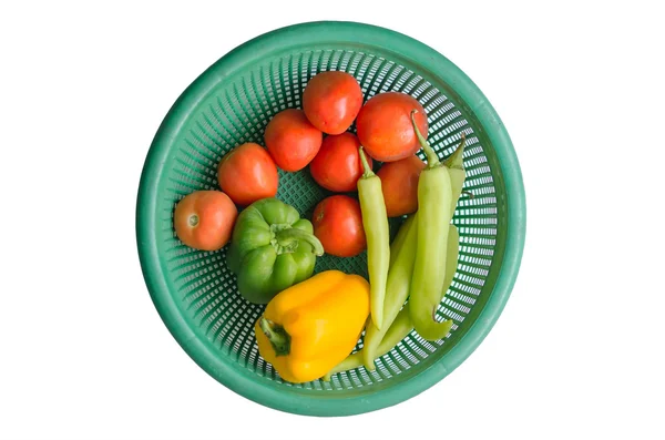 Vegetable tamato , green pepper , sweet pepper in basket — Stock Photo, Image
