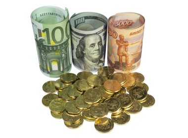 Plaser paralar banknotların arka plan üzerinde.