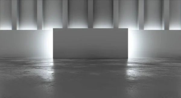 空白の装飾的な壁と近代的なギャラリーのインテリアコンクリート床 博物館や展覧会の背景コンセプト 3Dレンダリング — ストック写真