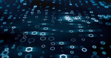 Altıgen yapıların, teknoloji ve bilim tarzının soyut noktaları. Gelecekteki geçmişi. 3d oluşturma.