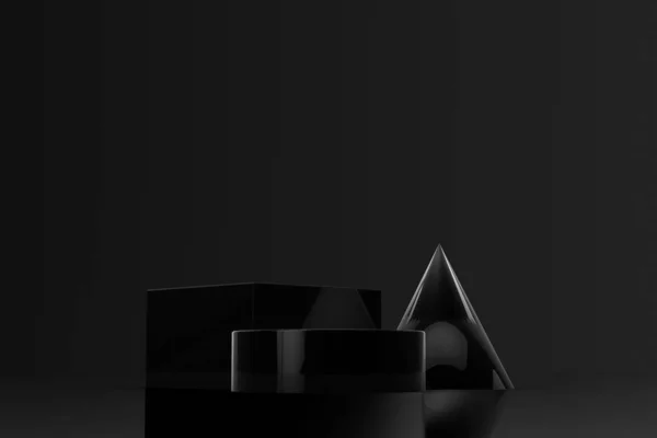 Absztrakt Fekete Minimális Háttér Alapvető Geometriai Render — Stock Fotó