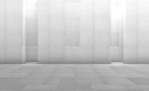 带柱子的混凝土陈列室 现代几何设计 白色的地板和墙壁背景 3D渲染 — 图库照片
