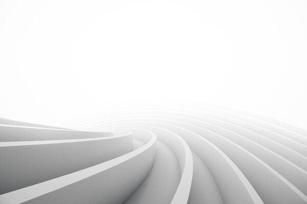 Abstract 3d Curved Background. Circular Shapes Modern minimalistic Design. White smooth geometric. 3d Rendering