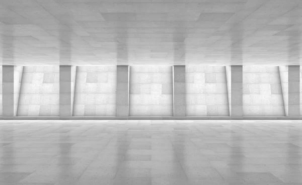 コラム付きの抽象コンクリートショールーム 現代の幾何学的デザイン 白い床と壁の背景 3Dレンダリング — ストック写真