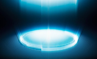 Soyut fütüristik ışık arka planı. Gelecekteki mavi konsept tasarımı. 3B görüntüleme.