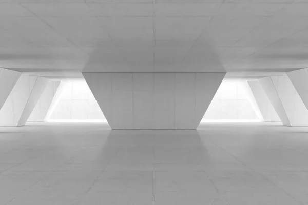 白墙空旷的空间 现代化的带楼层的空白陈列室 未来的概念 3D渲染 — 图库照片