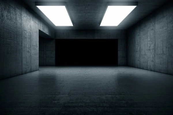 İçinde geçit olan boş, soyut beton bir oda. İç mekan konsepti. 3d illüstrasyon