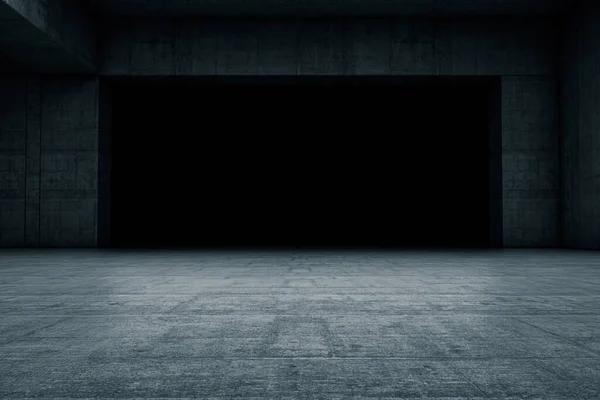İçinde geçit olan boş, soyut beton bir oda. İç mekan konsepti. 3d illüstrasyon