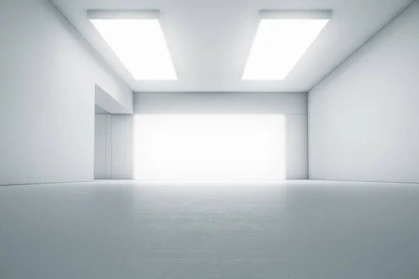Prázdný Abstraktní Bílý Pokoj Bránou Zářícím Světlem Pozadí Konceptu Interiéru — Stock fotografie