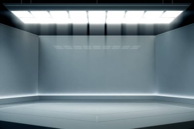 Işık fütüristik arka plana sahip modern boş sahne olayı. Geleceğin teknolojisi bilim kurgu hi-tech konsepti. 3d oluşturma