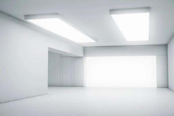 Quarto Branco Abstrato Vazio Com Portão Luz Brilhante Fundo Conceito — Fotografia de Stock