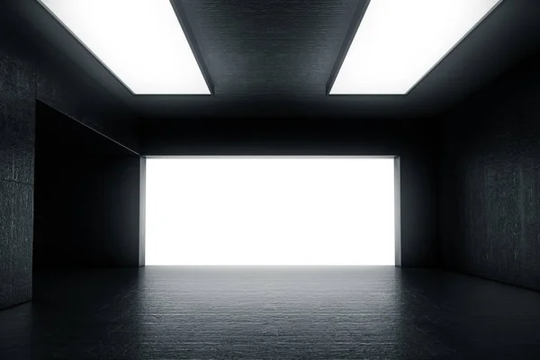 Chambre Vide Béton Abstrait Sombre Avec Porte Lumière Brillante Concept — Photo