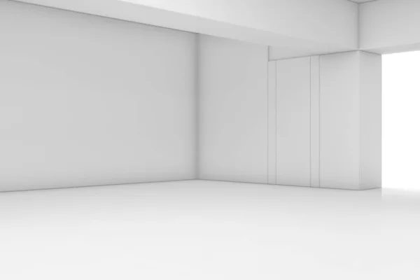 Prázdný Abstraktní Bílý Pokoj Bránou Zářícím Světlem Pozadí Konceptu Interiéru — Stock fotografie