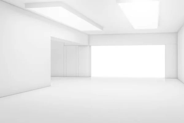 Lege Abstracte Witte Kamer Met Poort Gloeiend Licht Interieur Concept — Stockfoto