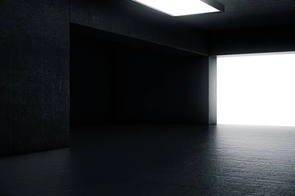 Chambre Vide Béton Abstrait Sombre Avec Porte Lumière Brillante Concept — Photo