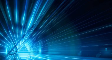 Soyut Üçgen ışık koridoru. Fütürist tünel. Geleceğin iç mimarisi, iş dünyası, bilim kurgu konsepti. 3d oluşturma