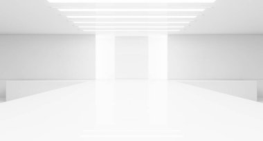 İçi boş. Moda podyumu. Podyum pisti sahnesi. Zarif kaide platformu. 3B Hazırlama