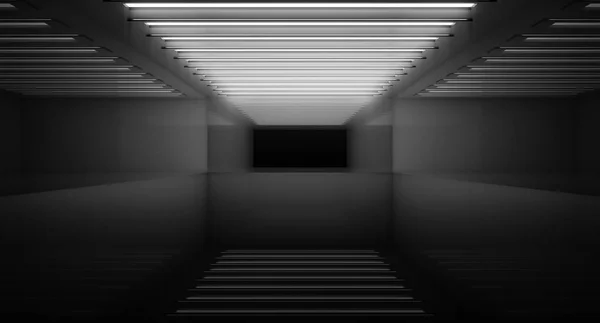 Contemporary future concept background. Empty futuristic clean dark box interior room With Light. 3D Rendering