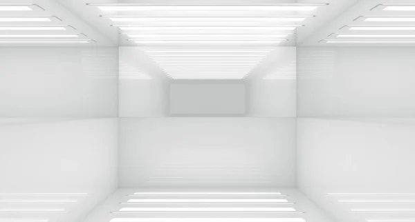 Contemporary Future Concept Background Empty Futuristic Clean White Box Interior — Stock Photo, Image