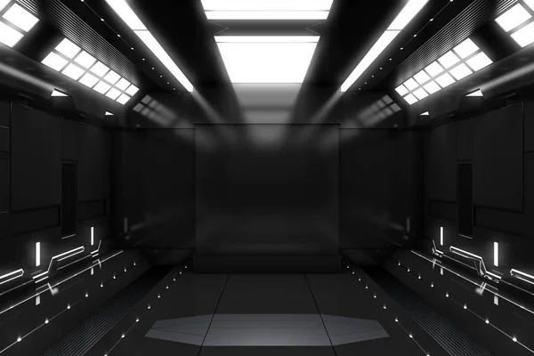 Futuristic Tunnel Light Black Spaceship Corridor Interior View Future Background — Stock Photo, Image