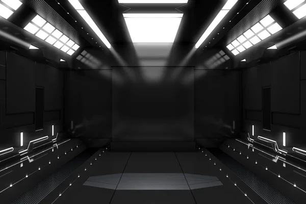 Futuristic Tunnel Light Black Spaceship Corridor Interior View Future Background — Stock Photo, Image