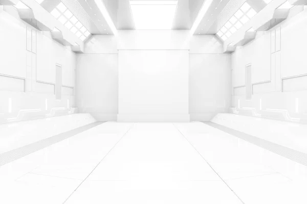 Futuristic Tunnel Light White Spaceship Corridor Interior View Future Background — Stock Photo, Image