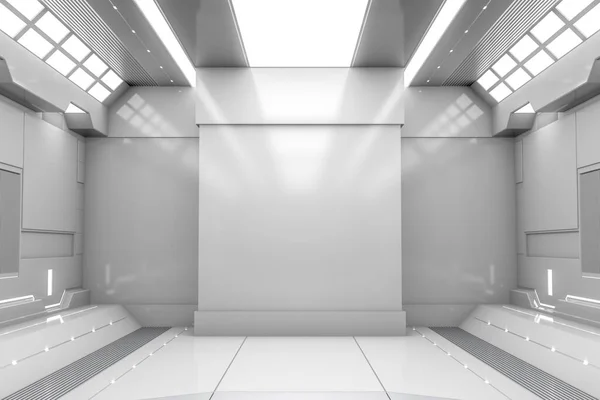 Futuristic Tunnel Light White Spaceship Corridor Interior View Future Background — Stock Photo, Image