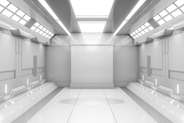 Futuristischer Tunnel Mit Licht White Spaceship Korridor Innenansicht Zukunft Hintergrund — Stockfoto
