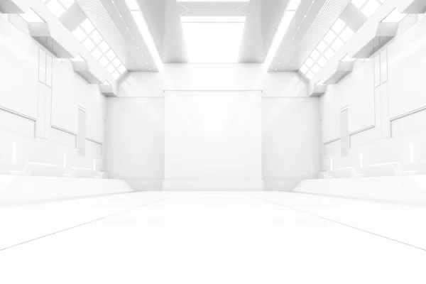 Φουτουριστικό Τούνελ Φως Λευκό Διάδρομο Διαστημόπλοιο Εσωτερική Άποψη Μελλοντικό Υπόβαθρο — Φωτογραφία Αρχείου