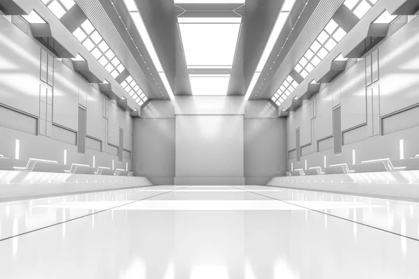 Futuristic Tunnel Light White Spaceship Corridor Interior View Future Background — Stock Photo, Image