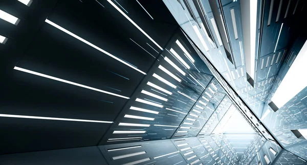 Absztrakt Háromszög Űrhajó Folyosó Futurisztikus Alagút Fénnyel Jövőbeli Belső Háttér — Stock Fotó