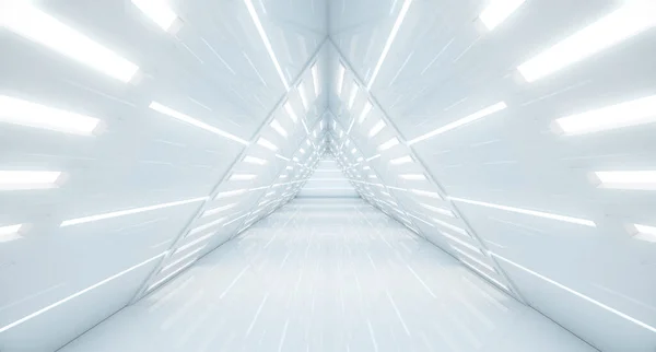 Abstraktes Dreieck Raumschiff Korridor Futuristischer Tunnel Mit Licht Künftiger Interner — Stockfoto