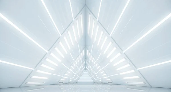 Abstraktes Dreieck Raumschiff Korridor Futuristischer Tunnel Mit Licht Künftiger Interner — Stockfoto