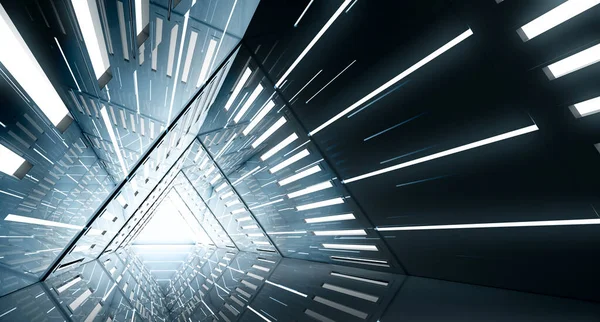 Triângulo Abstrato Corredor Nave Espacial Túnel Futurista Com Luz Futuro — Fotografia de Stock