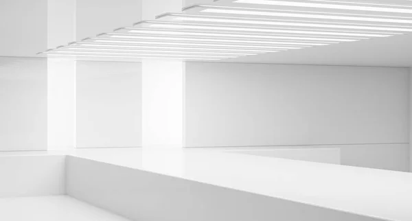 空荡荡的白色内部 时装领奖台走道跑道舞台 优雅的基座平台 3D渲染 — 图库照片