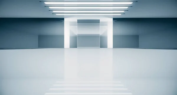 Empty futuristic interior. Fashion podium. Catwalk runway stage. Elegance pedestal platform. 3D Rendering