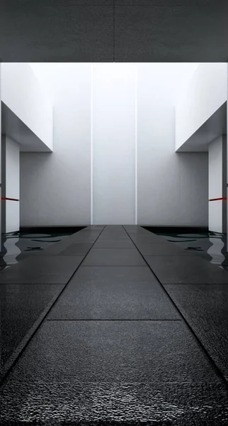 Moderno Corridoio Lungo Corridoio Con Pavimento Cemento Piscina Futuristico Grande — Foto Stock