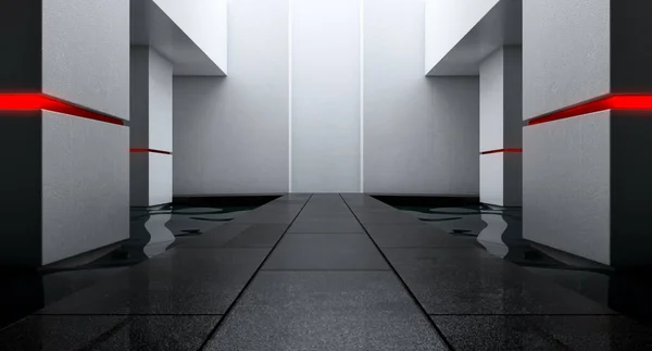 Abstrakt Stor Rymd Interiör Hall Med Lång Korridor Futuristisk Modern — Stockfoto