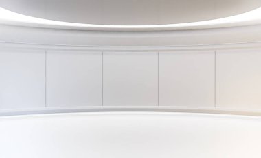 Gelecekçi boş beyaz sahne. Modern Gelecek geçmişi. Hi tech bilim kurgu iç mekan kavramı. 3d oluşturma